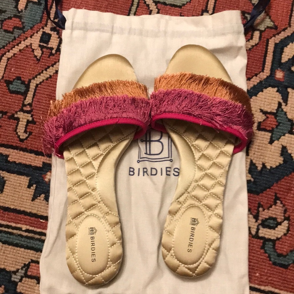 Birdies The Sparrow Sangria Orange & Pink Fringe Size 8 EUC